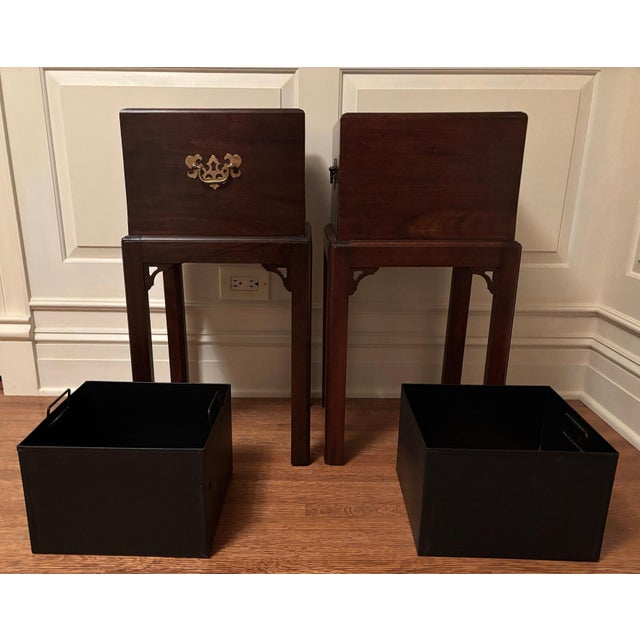 Coffee 1970s Pair of Ethan Allen Cherry Wood Chippendale Style Jardinières For Sale - Image 8 of 11