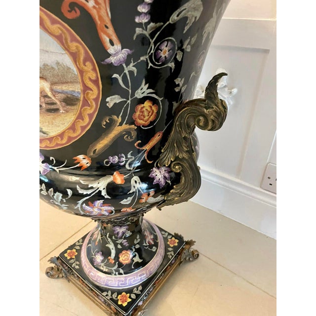 Antique French Porcelain and Brass Mounted Jardinière Urns, 1880, Set of 2 For Sale - Image 13 of 17