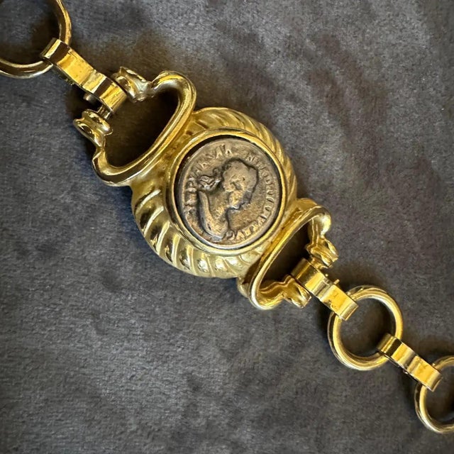 1990s Bulgari Inspired Neo Classical Brass Italian Coin Bracelet For Sale - Image 9 of 10
