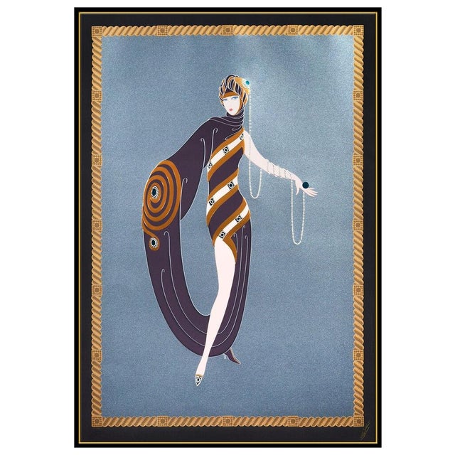 Art Deco 1990s Pearls and Emeralds, Erté For Sale - Image 3 of 6