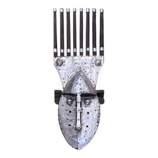 African Bamana Ntomo Marka Mask W/ Aluminum 21" H For Sale