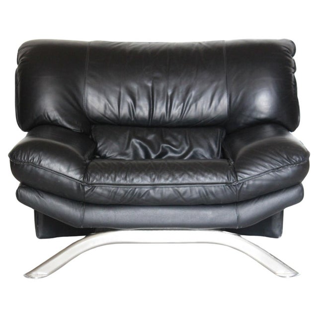 Postmodern Lounge Chair in Black Leather and Steel attributed to Nicoletti Salotti for Avanti, Italy, 1980s For Sale - Image 12 of 12