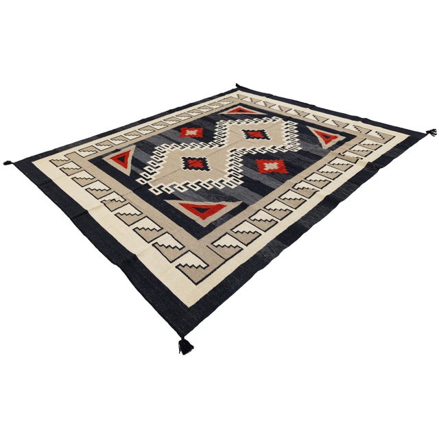 Modern Navajo Style Hand-Knotted Wool Area Rug - Southwest Geometric Accent For Sale - Image 12 of 12
