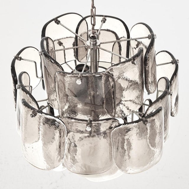 Mid-Century Modern Vintage Italian Murano Glass Petal Chandelier – Transparent & Smoky | 4-Light Statement Lighting For Sale - Image 3 of 6