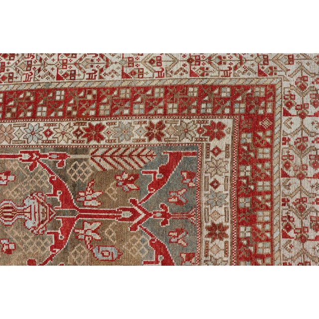 Kurdish Antique Gallery Runner With Tribal Design in Light Green, Tan and Red 5'6 X 10'11 For Sale In Atlanta - Image 6 of 16