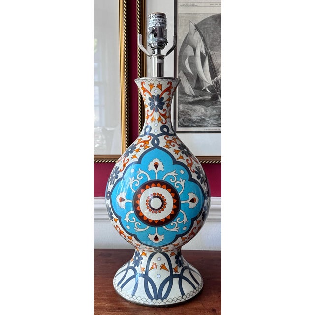 Cloisonne table lamp by Jamie Young from 2014. He showed the lamp with an orange silk shade which is just great....