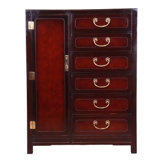 Hickory White Hollywood Regency Chinoiserie Mahogany Gentleman's Chest For Sale