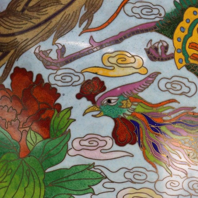 Oversized Vintage Chinese Cloisonne Enameled Bowl With Floral & Pheasants 20thC For Sale - Image 11 of 11