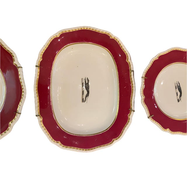 English Set of 3 English Staffordshire Whippet China Plates For Sale - Image 3 of 4