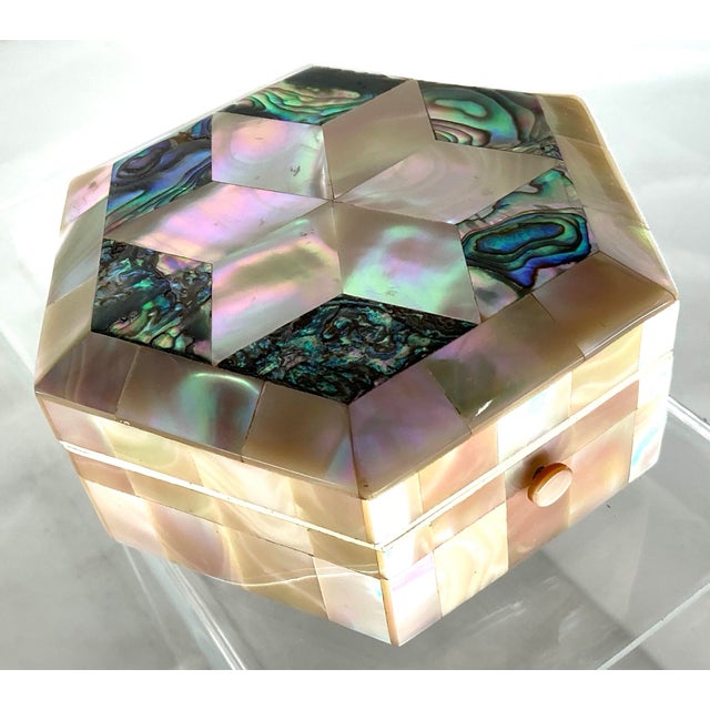 White Antique English Mother of Pearl Hexagonal Trinket Box For Sale - Image 8 of 12