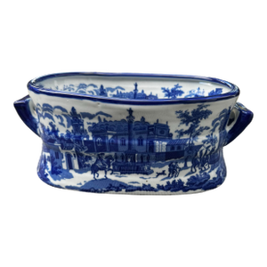 Large Vintage Blue & White Viscaya Ceramic Cachepot Centerpiece Bowl