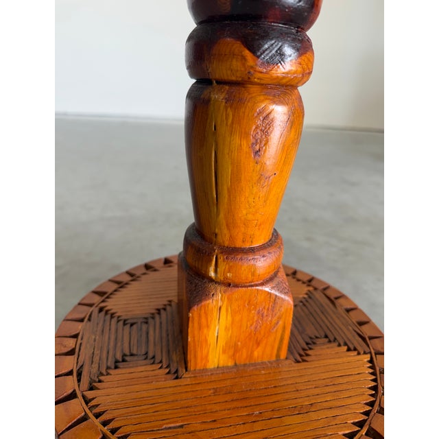 1930s Tramp Art Matchstick Folk Art Chess Side Table For Sale - Image 12 of 12