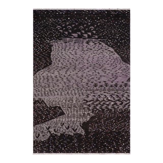 Eclectic Black/Gray High Low Wool&Silk Rug - 5'6'' X 8'4'' For Sale