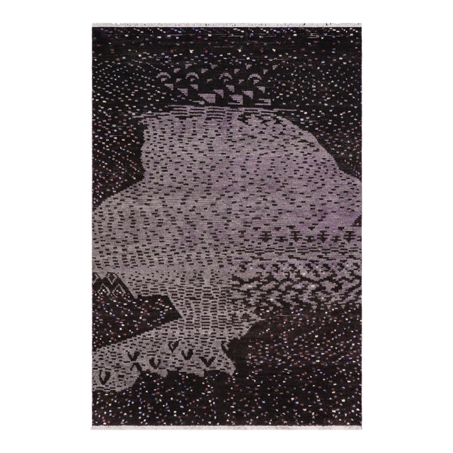 Eclectic Black/Gray High Low Wool&Silk Rug - 5'6'' X 8'4'' For Sale