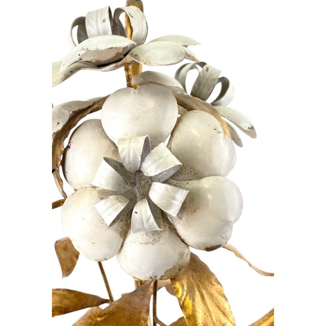 Metal Vintage Gilded Tole White Floral / Flower Accent / Side / Drinks Table, in the Manner of Hans Kögl For Sale - Image 7 of 9