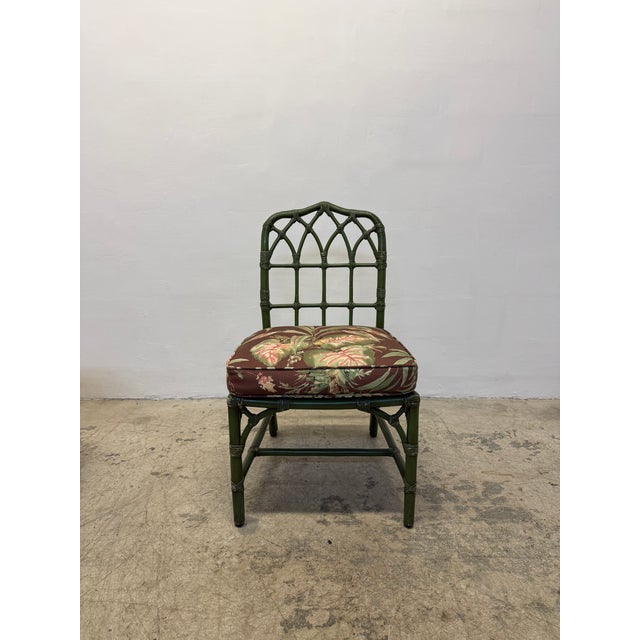 1980s McGuire Bamboo Dining Chairs With Tropical Fabric Cushions - Set of Four For Sale - Image 5 of 16