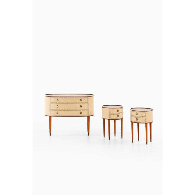 Bureau in mahogany, brass and white artificial leather by halvdan pettersson, 1950's additional information: material:...