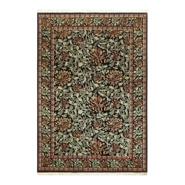 Boho Chic 1990's Pak-Persian Black/Green Wool Rug - 5'11'' X 9'0'' For Sale