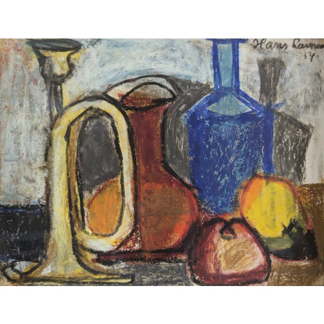 1954 Mid-Century Modern "Still Life in Pastel" Vintage Expressive Still Life Pastel Painting, Framed For Sale - Image 6 of 10