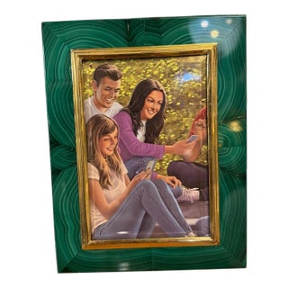 Malachite Picture Frame by Gorra, Gilt Metal, 1950s–1960s For Sale