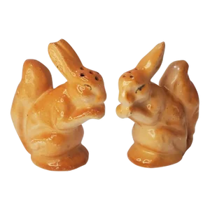 Mid Century Japanese Hand Painted Porcelain Squirrel Salt & Pepper Shakers