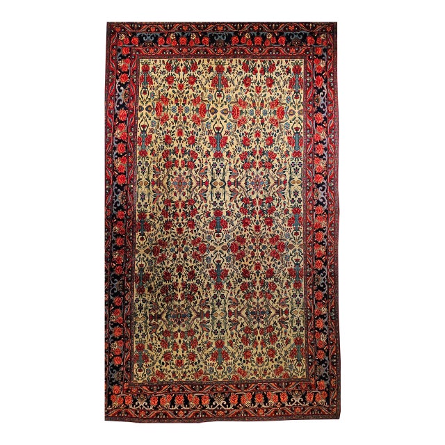 Vintage Persian Bidjar Area Rug, Hand-Knotted Wool, All-Over Golfarang Floral Pattern, Yellow & Red, 5x9 For Sale