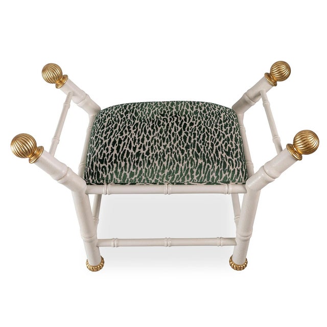Boca White Earl Emerald Animal Print Bamboo Bench For Sale In Chicago - Image 6 of 9