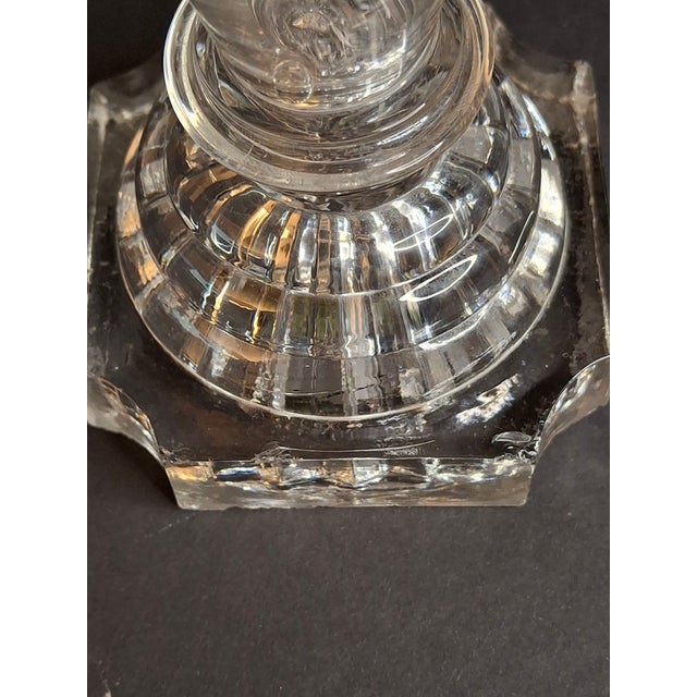 Rare Antique 1840 Eapg Flint Glass Whale Oil Lamp | Wheel-Etched Font & Starburst Base For Sale In Boston - Image 6 of 13