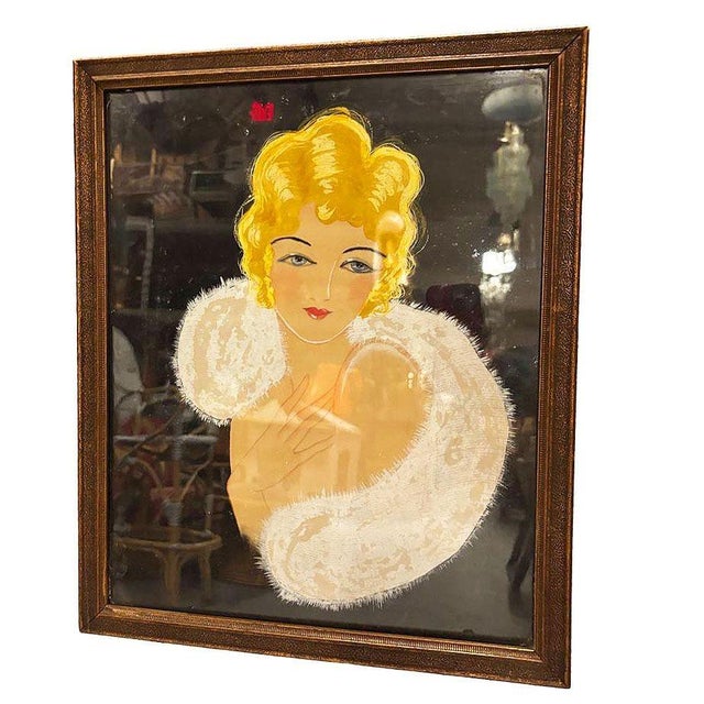A touch of Roaring Twenties glamour in this stunning vintage Art Deco-style pastel on black paper Female portrait....