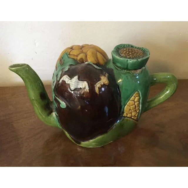 Ceramic Antique 19th Century Chinese Porcelain Molded Vegetable Tea Pot in Famille Vert Glaze For Sale - Image 7 of 9