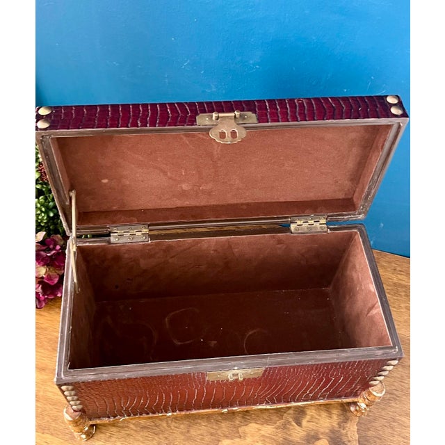 Vintage Faux Crocodile Trunk Box, Brass Studded With Bamboo-Style Feet, 1970s For Sale - Image 10 of 17