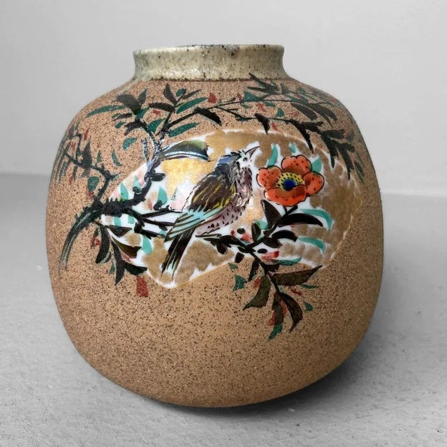 Vintage Japanese Vase with Bird and Flowers, 1960s For Sale - Image 14 of 14