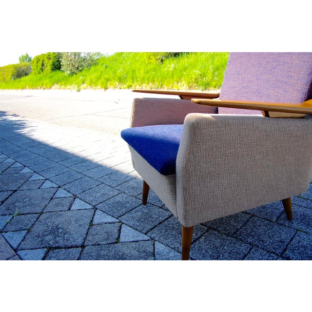 Italian Boomerang Lounge Chair in Wood and Fabric, 1950s For Sale - Image 6 of 13
