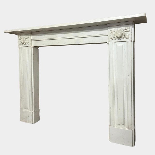 Stone Large Antique Statuary White Marble Regency Fireplace Mantel, 1830 For Sale - Image 7 of 10