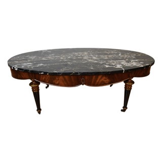 1930s Antique English Regency Weiman Mahogany Marble Top Coffee Table For Sale