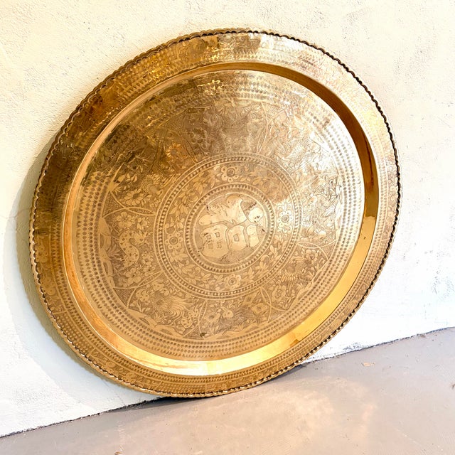 Mid 20th Century Large Vintage Etched Brass Wall Art/Tray With Birds & Floral Motifs For Sale - Image 5 of 9