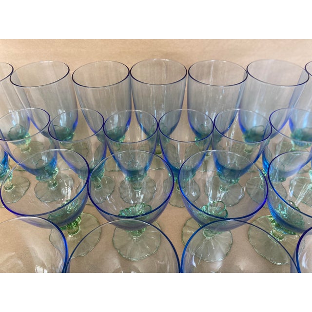 Vintage Italian Bormioli Rocco Bahia Blue & Green Goblets. Service for 8 - 24 Pieces + 1 (Water, Iced Tea, Champagne/Sherbet - 25 pcs For Sale - Image 13 of 14
