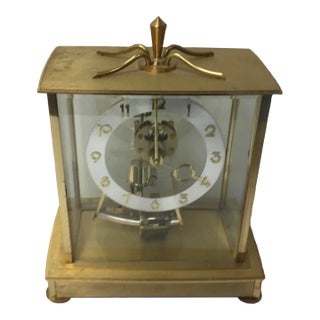 Vintage Kieninger & Obergfell Brass and Glass Mantle Clock For Sale