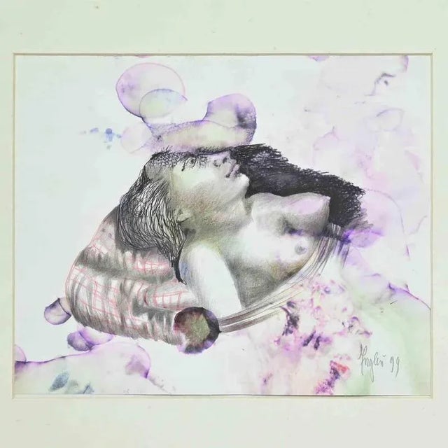 Ink and watercolor on paper, realized in 1990s and attributed to Alberto Inglesi. Hand signed in pencil lower right. Very...