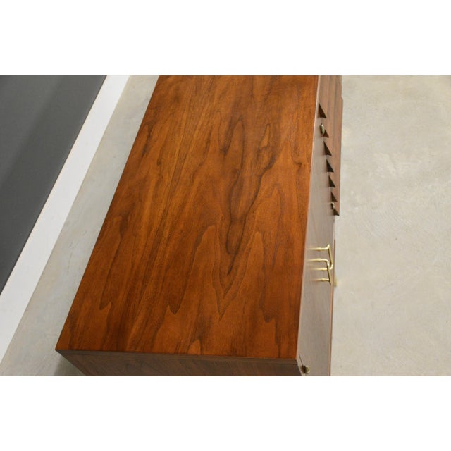 Wood 1960s Refinished 78” American of Martinsville Walnut and Brass Dresser For Sale - Image 7 of 12