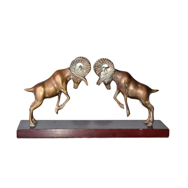 1970s Brass Fighting Ibex Table Sculpture For Sale