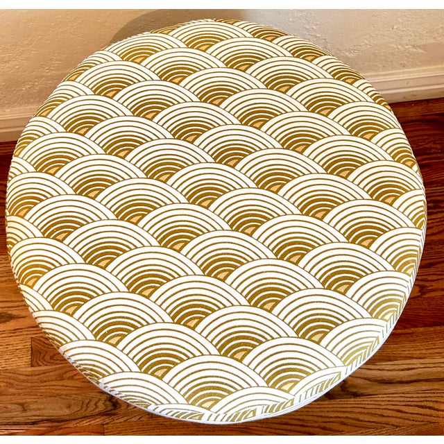 Mid-Century Modern Lee Industries "Eclipse Sun" Custom Upholstered Drum Ottoman For Sale - Image 3 of 12