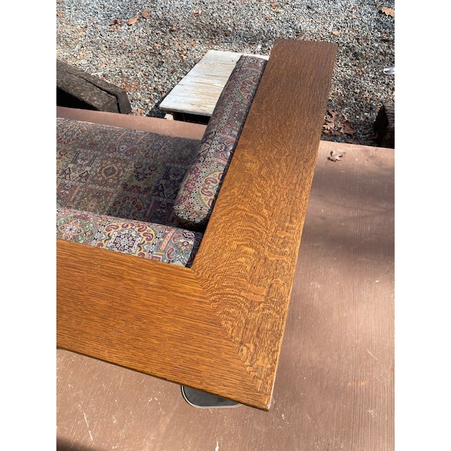 Stickley Mission Oak Prairie Couch With Blue/Wine Geometric Upholstery For Sale - Image 10 of 18