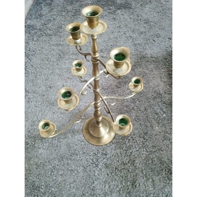 1920s 1920s Art Noveau Solid Brass Multi Tiered Candelabra W/ 9 Holders For Sale - Image 5 of 6