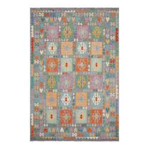 Shabby Chic Kilim Gray Blue Wool Rug - 6'7" X 9'11"