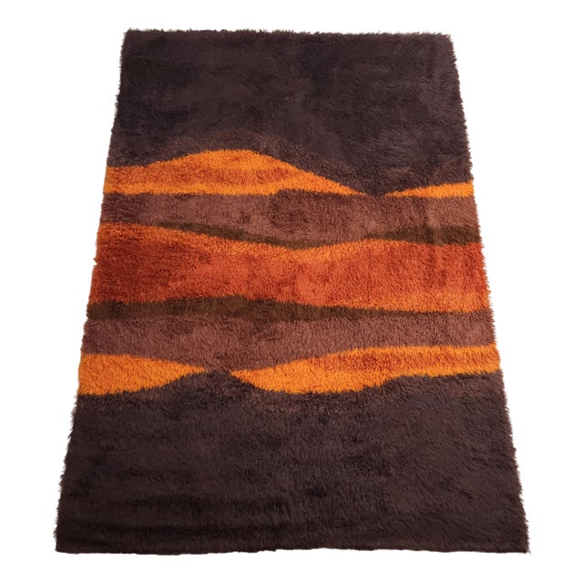 Mid-Century Rya Rug in Wool from Svängsta Mattväveri, Sweden, 1970s For Sale
