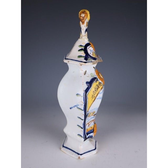 Ceramic 18th Century Dutch Delft Polychrome Covered Pot with Bird Finial, 1760 For Sale - Image 7 of 18