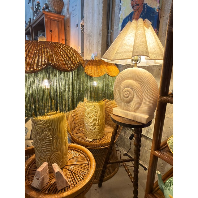 Pink Vintage Pink Plaster Sculptural Nautilus Shell Table Lamps, a Pair — Hollywood Regency, Rewired For Sale - Image 8 of 9