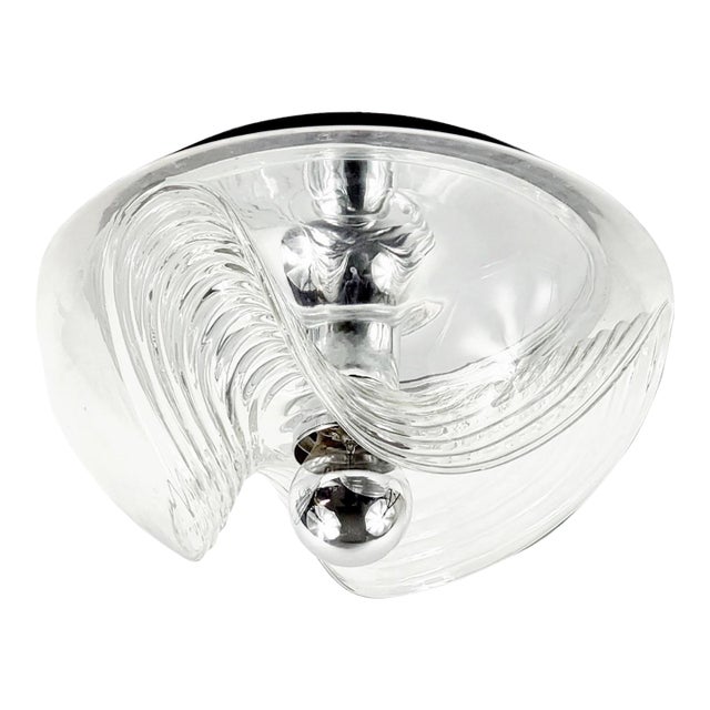 XL Space Age Mid-Century Glass Ceiling Light/Flush Mount Wave/Futura Model by Koch & Lowy for Peill & Putzler, Germany, 1970s For Sale