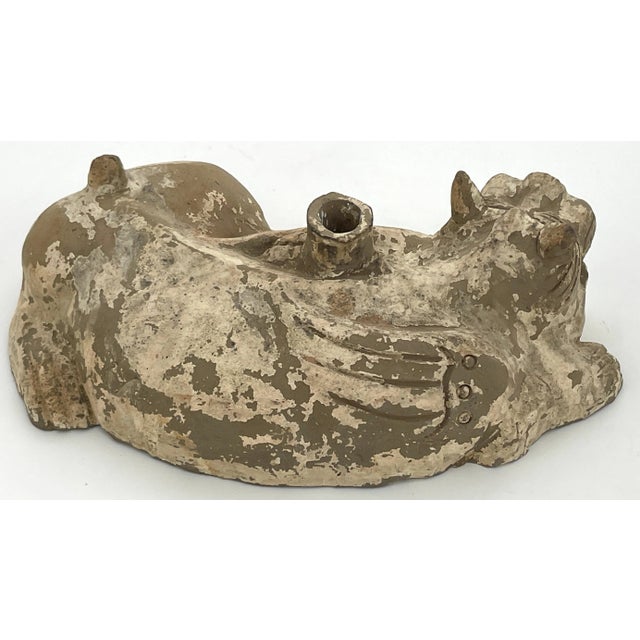 Mid 20th Century Large Chinese Han Dynasty Style Pottery Stylized Foo Dog Joss/ Candlestick For Sale - Image 5 of 8